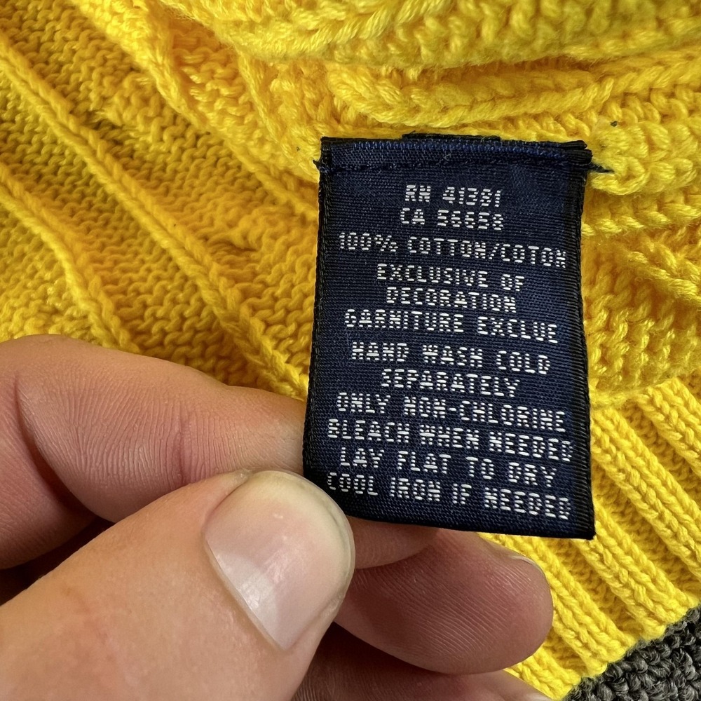 Ralph Lauren Sweater Womens Large Yellow 100% Cotton Cable Knit Crewneck Top - Picture 9 of 11